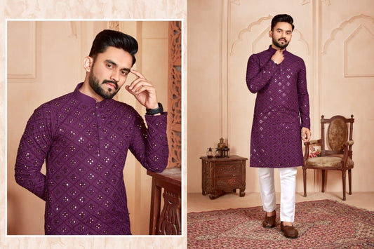 WINE MIRROR MEN'S DESIGENER KURTA