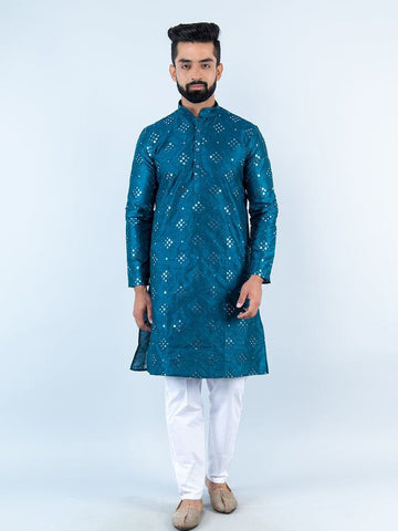 BLUE 9 MIRROR EMBROIDERY MENS KURTA ONLY