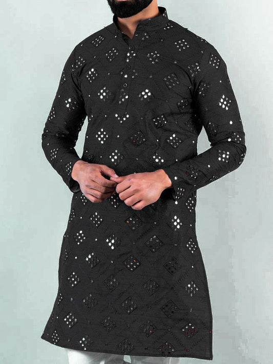 BLACK 9 MIRROR EMBROIDERY MENS KURTA ONLY