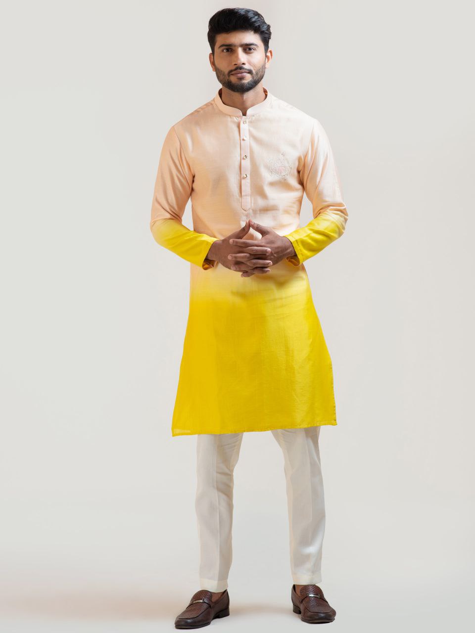 YELLOW SHADED PRINTED KURTA FOR MEN'S