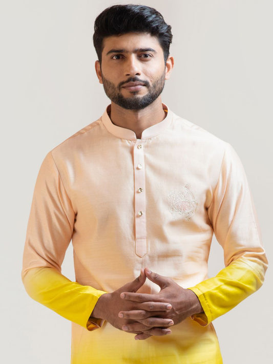 YELLOW SHADED PRINTED KURTA FOR MEN'S