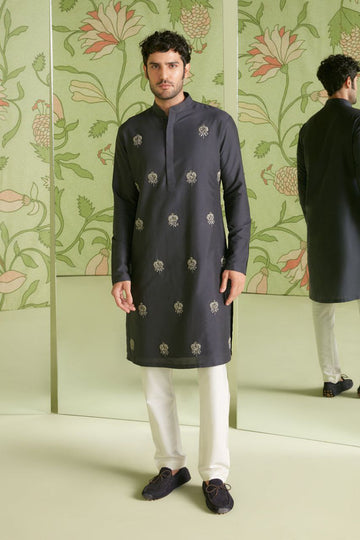 BLACK EMBROIDERED DESIGNER MEN'S KKURTA ONLY