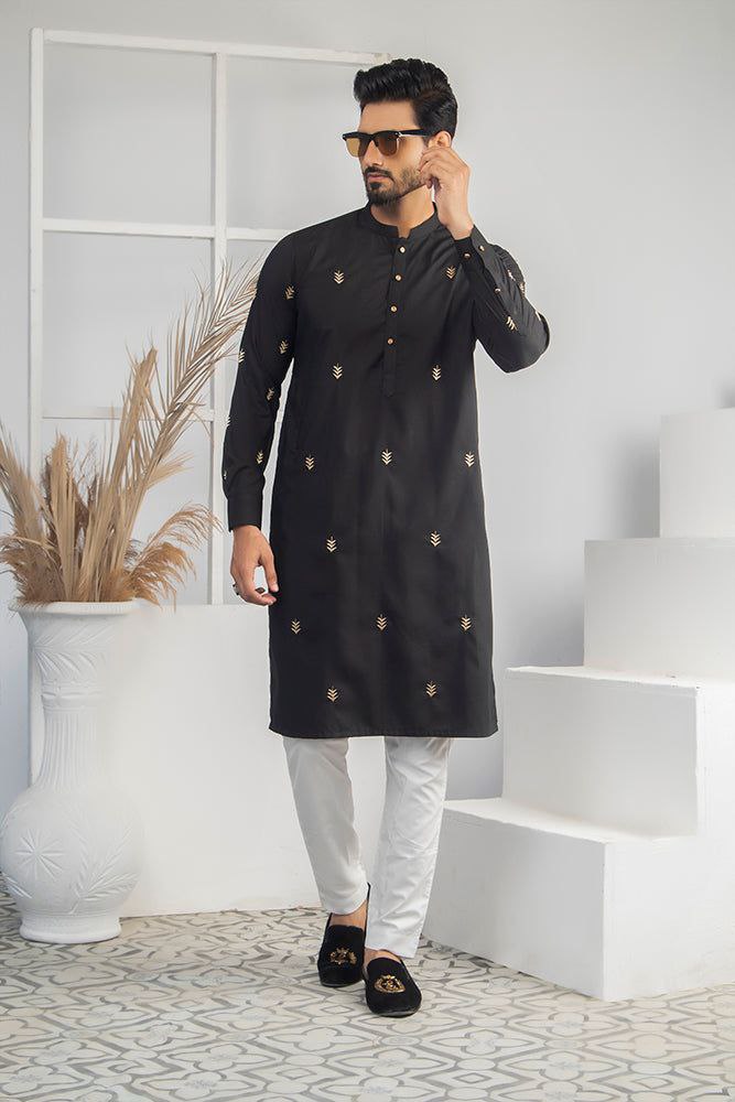 BLACK LEAF EMBROIDERED DESIGNER MEN'S KURTA ONLY