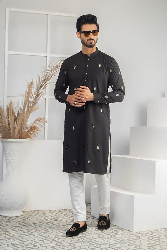 BLACK LEAF EMBROIDERED DESIGNER MEN'S KURTA ONLY