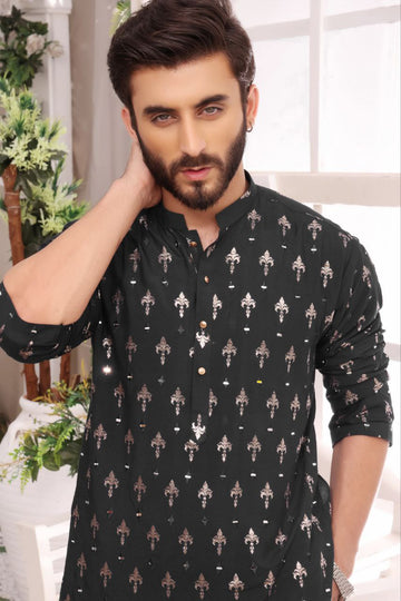 BLACK FOIL PRINTED MIRROR MEN'S KURTA ONLY