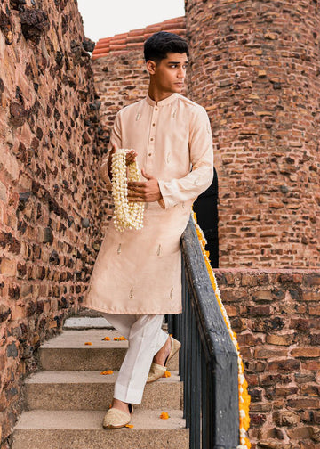 PEACH EMBROIDERY WORKED MEN'S KURTA