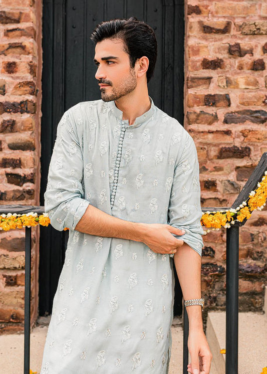 POWDER BLUE EMBROIDERY WORK MEN'S KURTA