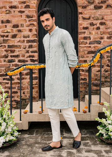 POWDER BLUE EMBROIDERY WORK MEN'S KURTA