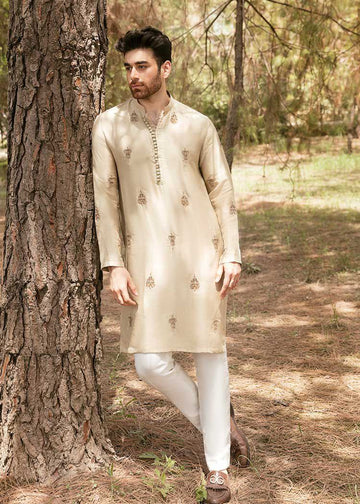 MID CREAM EMBROIDERY WORK MEN'S KURTA