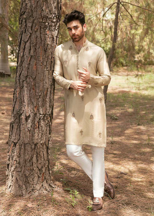 MID CREAM EMBROIDERY WORK MEN'S KURTA