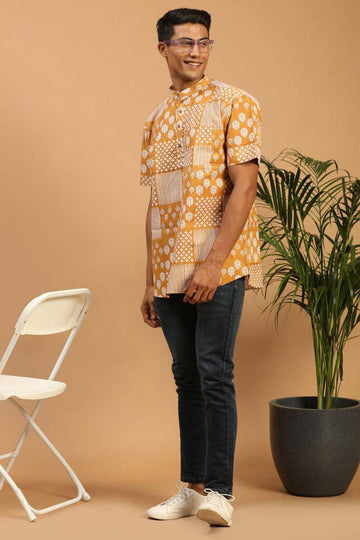 MUSTARD DIGITAL PRINTED MEN'S KURTA SHIRT