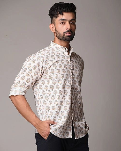 WHITTE FLOWER BLOCK PRINTED SHIRT