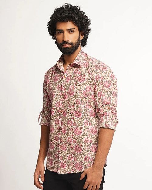 JAYPORE PINK COOTON FLORE PINTED SHIRT