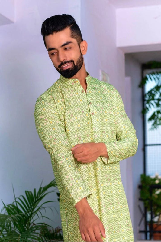 PRINTED DESIGNER COTTON KURTA ONALY- PASTEL GREEN