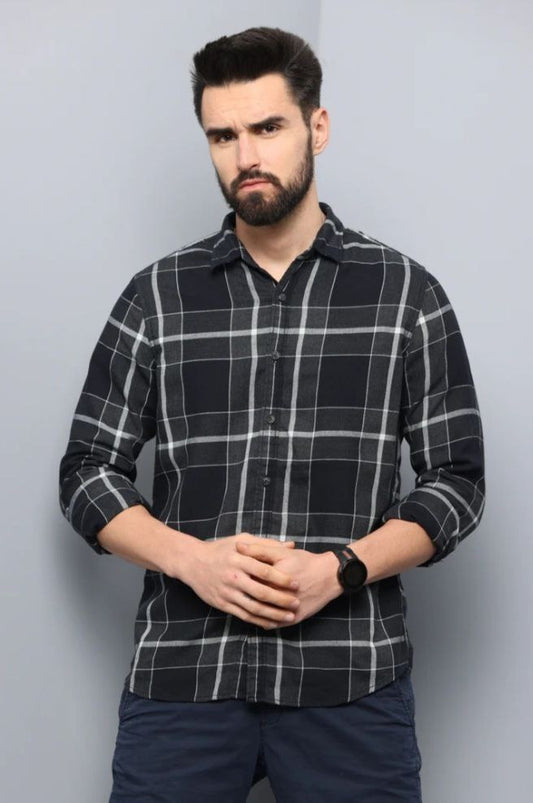 BLACK CHECKS PRRINTED SHIRT