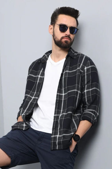 BLACK CHECKS PRRINTED SHIRT